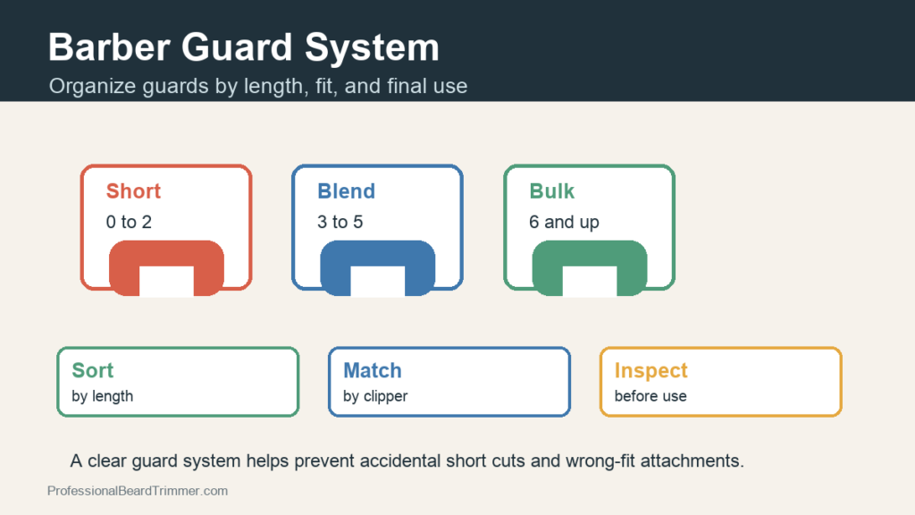 Diagram grouping barber guards into short, blend, and bulk length ranges