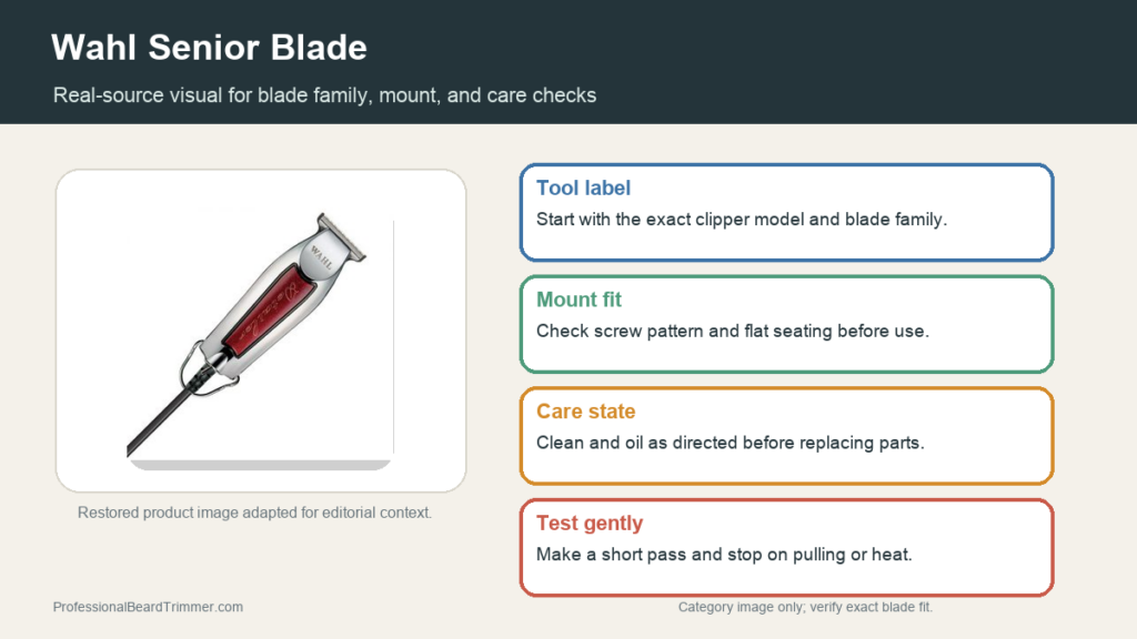 Editorial image based on a restored Wahl grooming tool photo with checks for blade family, mount fit, cleaning, and safe handling