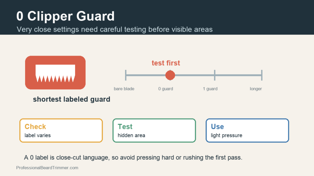 Diagram showing a 0 clipper guard as a very close guard that should be tested first